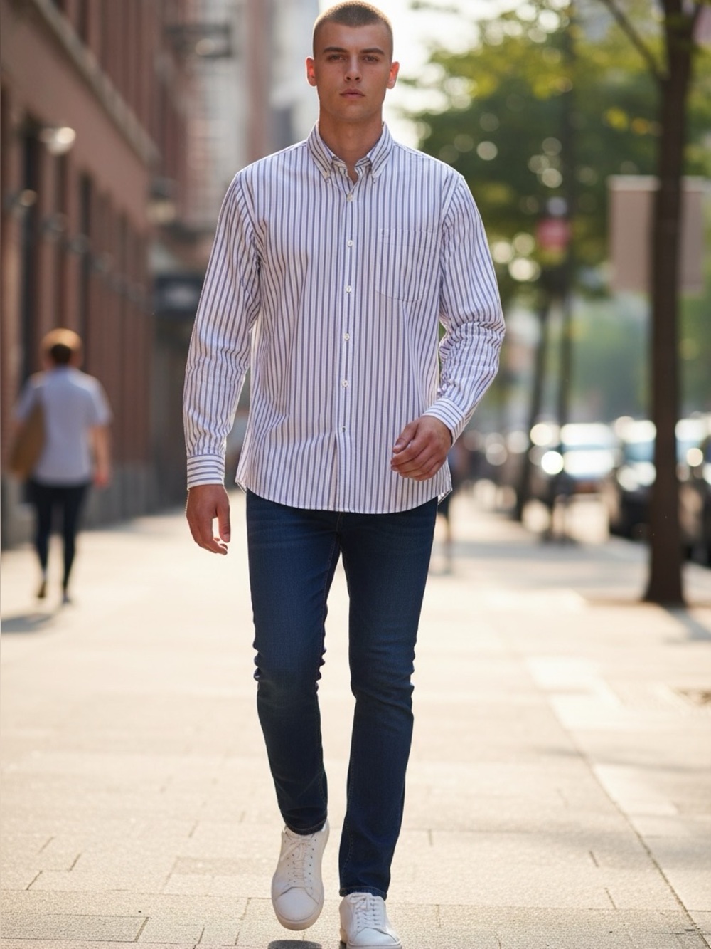 Aldo Conti Italia Mens Size 16.5 Button Down Shirt Blue Classic Fit Long Sleeve.